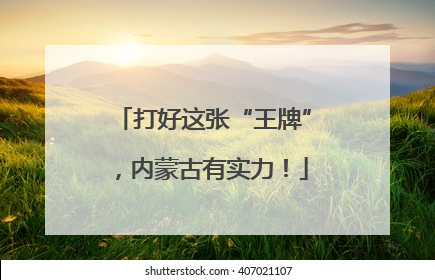 打好这张“王牌”，内蒙古有实力！